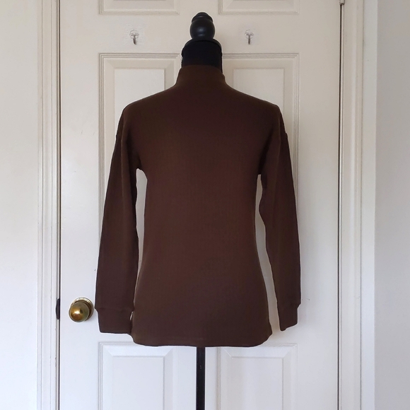 Dropped Shoulder Long Sleeve Cotton Knit Stripe 1.5" Turtleneck Top. - Picture 2 of 4